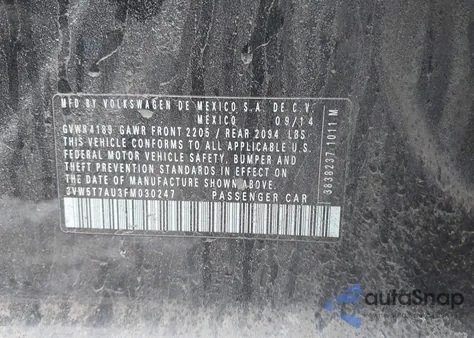 2015 Volkswagen Golf Gti 2.0T Autobahn 4-Door z USA, uszkodzony, nr VIN 3VW5T7AU3FM030247